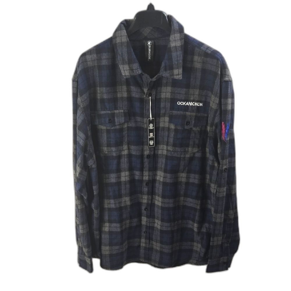 Burnside Men's Long Sleeve Blue Gray Plaid Flannel Button-Up Shirt Sz 2X NWT